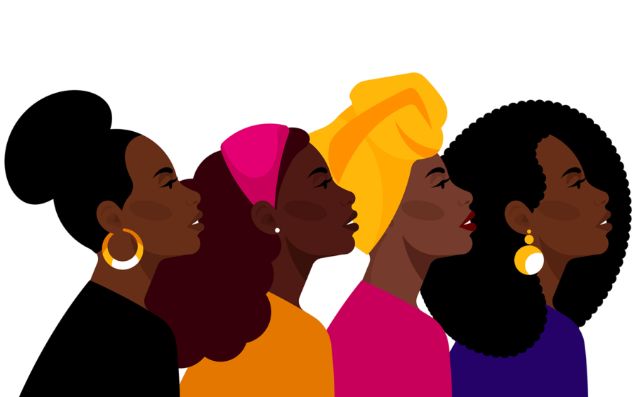 Black History Month, Profile illustration of four black women