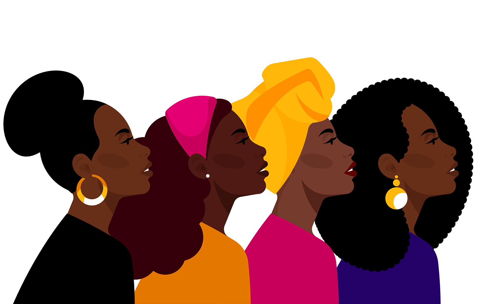 Black History Month, Profile illustration of four black women